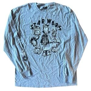 STAR WARS Long Sleeve T-Shirt LARGE Cotton Graphic Tee Gray Black Characters